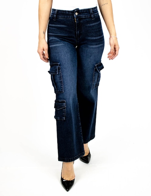 Jeans cargo wide leg para mujer 1