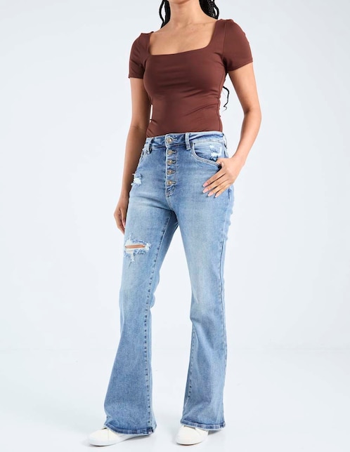 Jeans bota corte cintura alta para mujer 1