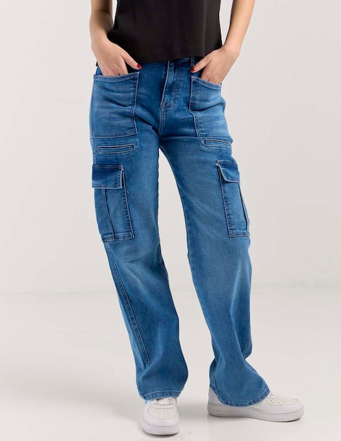 Jeans cargo wide leg para mujer 1
