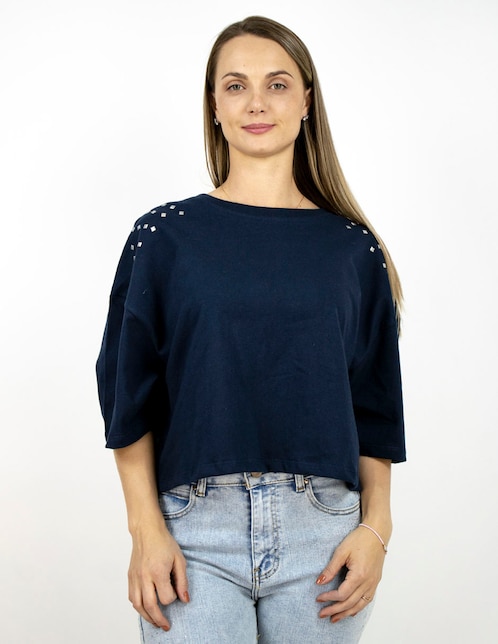 Playera manga al codo cuello redondo para mujer 1