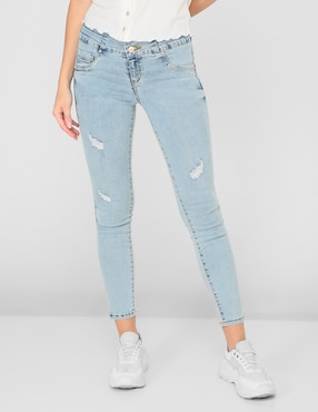 Jeans skinny Furor lavado desgastado corte cintura para mujer