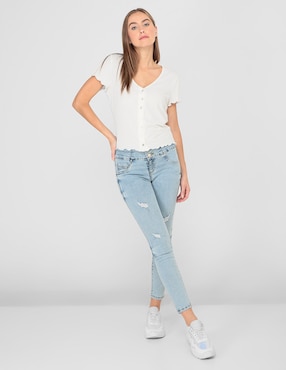 Jeans skinny Furor lavado desgastado corte cintura para mujer