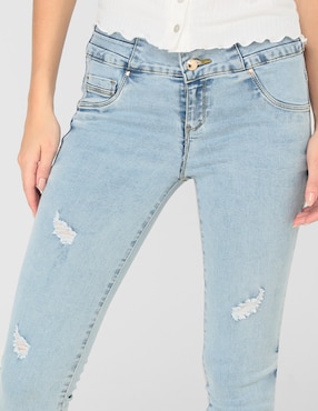 Jeans skinny Furor lavado desgastado corte cintura para mujer