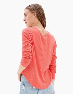Playera manga larga American Eagle cuello v para mujer