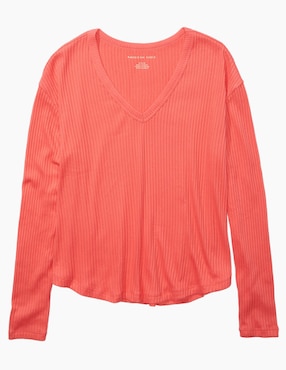 Playera manga larga American Eagle cuello v para mujer