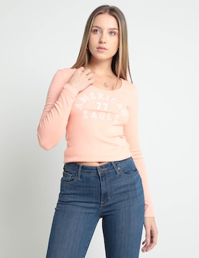 Playera Manga Larga American Eagle Cuello Redondo Para Mujer