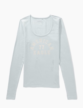 Playera manga larga American Eagle cuello redondo para mujer