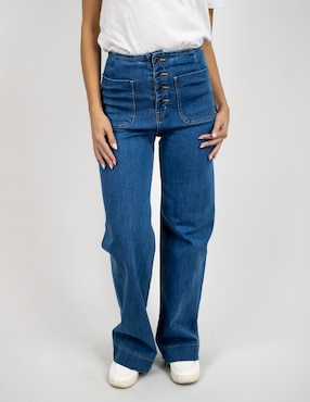 Jeans Wide Leg Furor Corte Cintura Alta Para Mujer