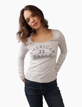 Playera Manga Larga American Eagle Cuello Redondo Para Mujer