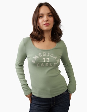 Playera Manga Larga American Eagle Cuello Redondo Para Mujer