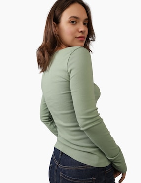 Playera manga larga American Eagle cuello redondo para mujer