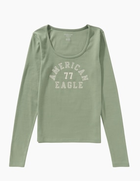 Playera manga larga American Eagle cuello redondo para mujer