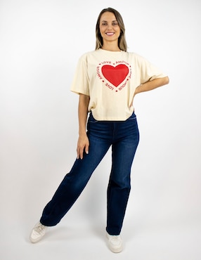 Playera manga al codo Furor cuello redondo para mujer