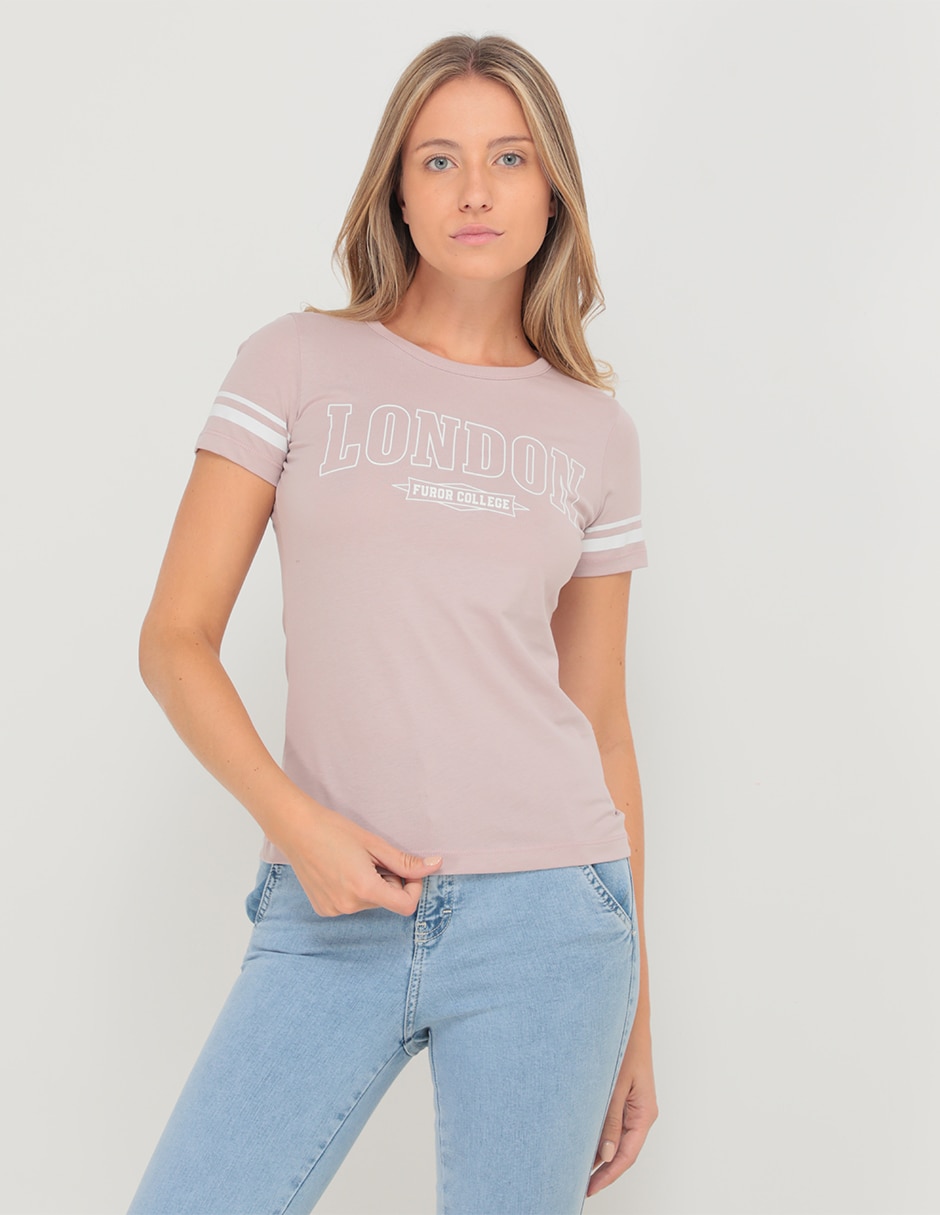 Playera manga corta Metrópolis cuello redondo para mujer