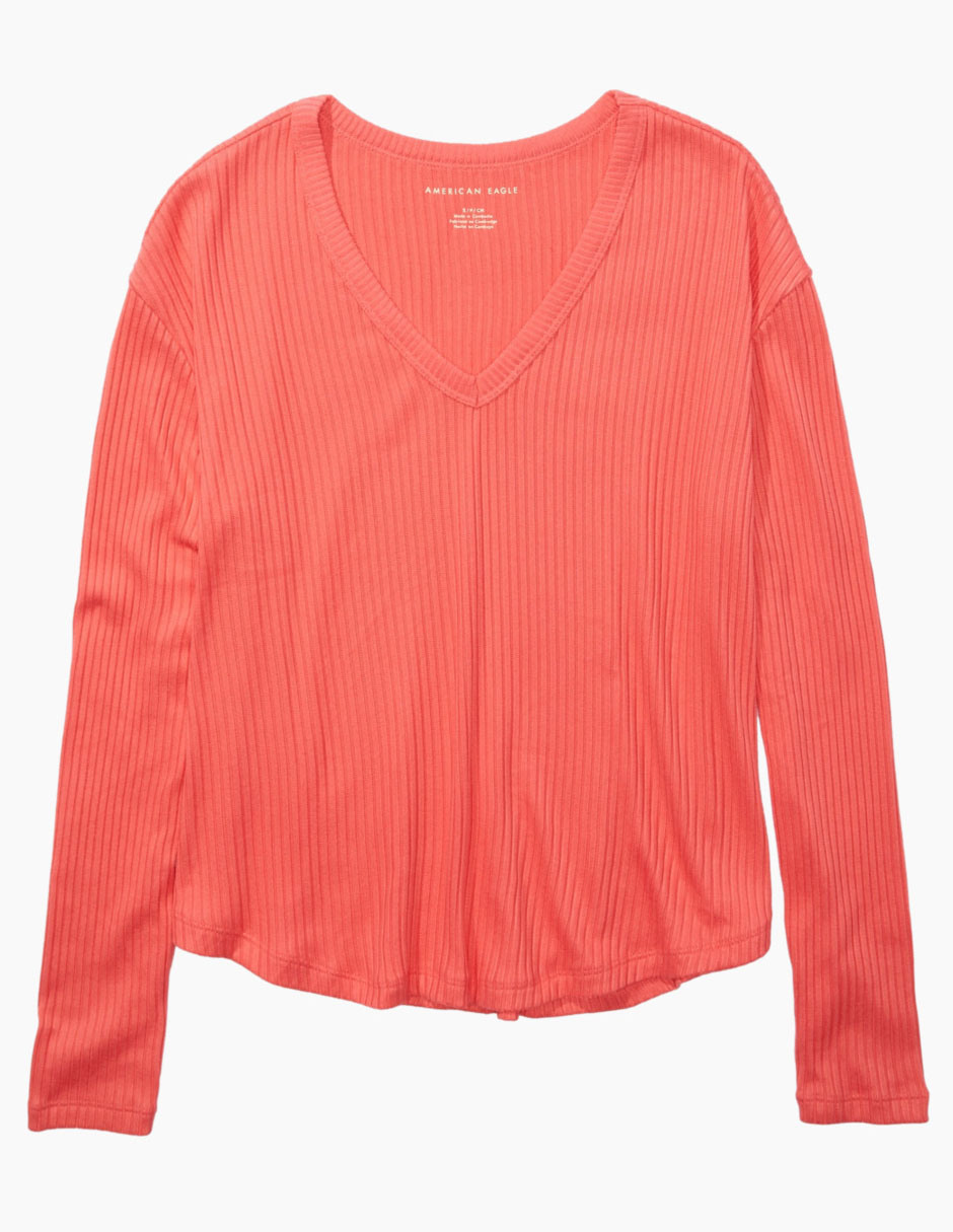 Playera manga larga cuello v para mujer 3