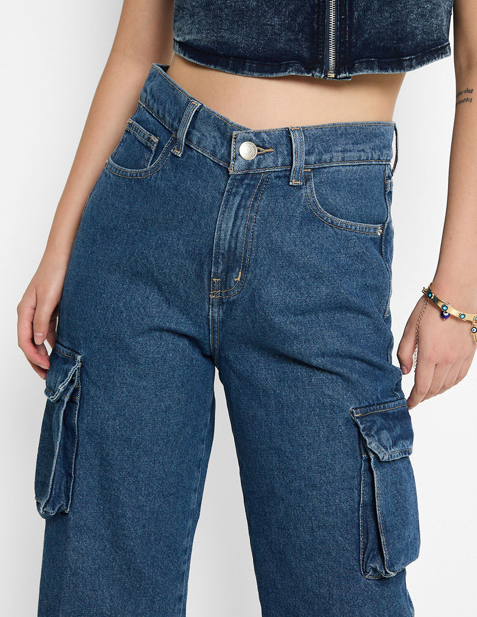 Jeans cargo loose para mujer 4