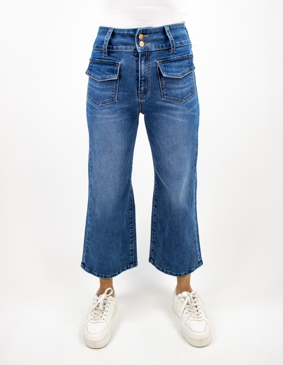 Jeans wide leg corte media cintura para mujer Jeans wide leg corte media cintura para mujer