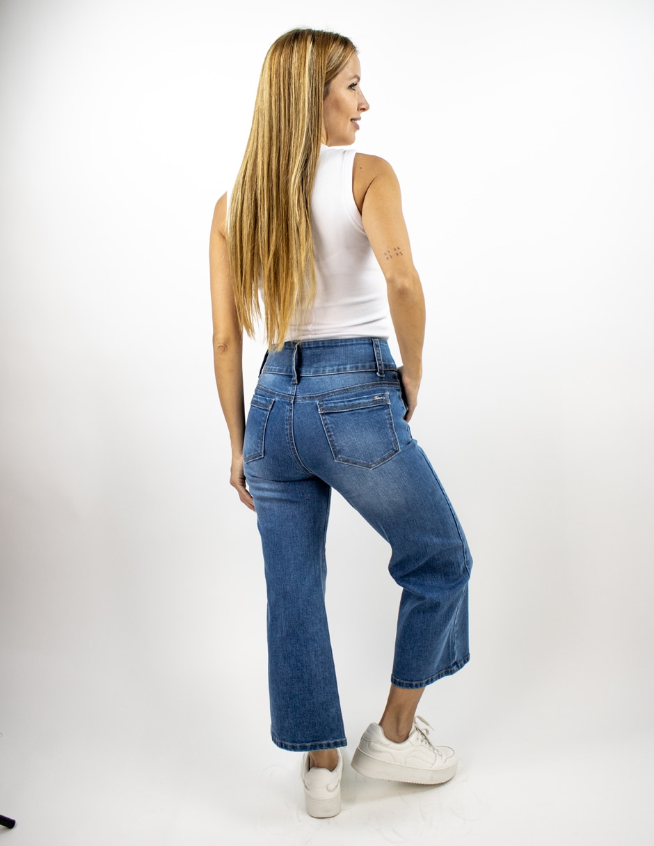 Jeans wide leg corte media cintura para mujer 2