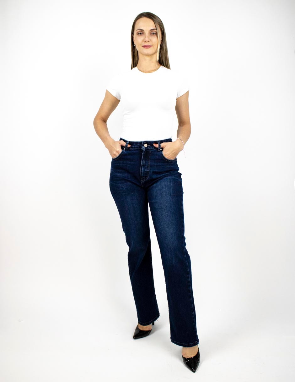 Jeans straight a la cintura para mujer 3