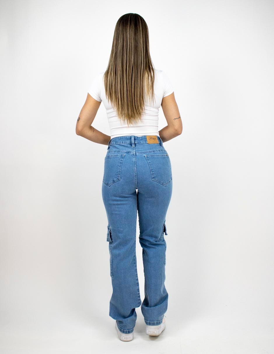 Jeans cargo straight para mujer 2