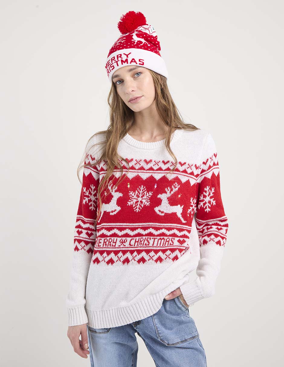 Suéter navideño cuello redondo para mujer 1