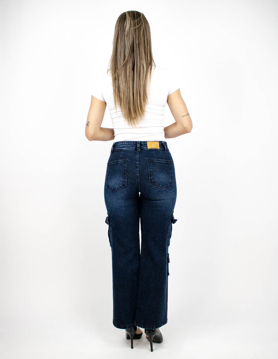 Jeans cargo wide leg para mujer 2