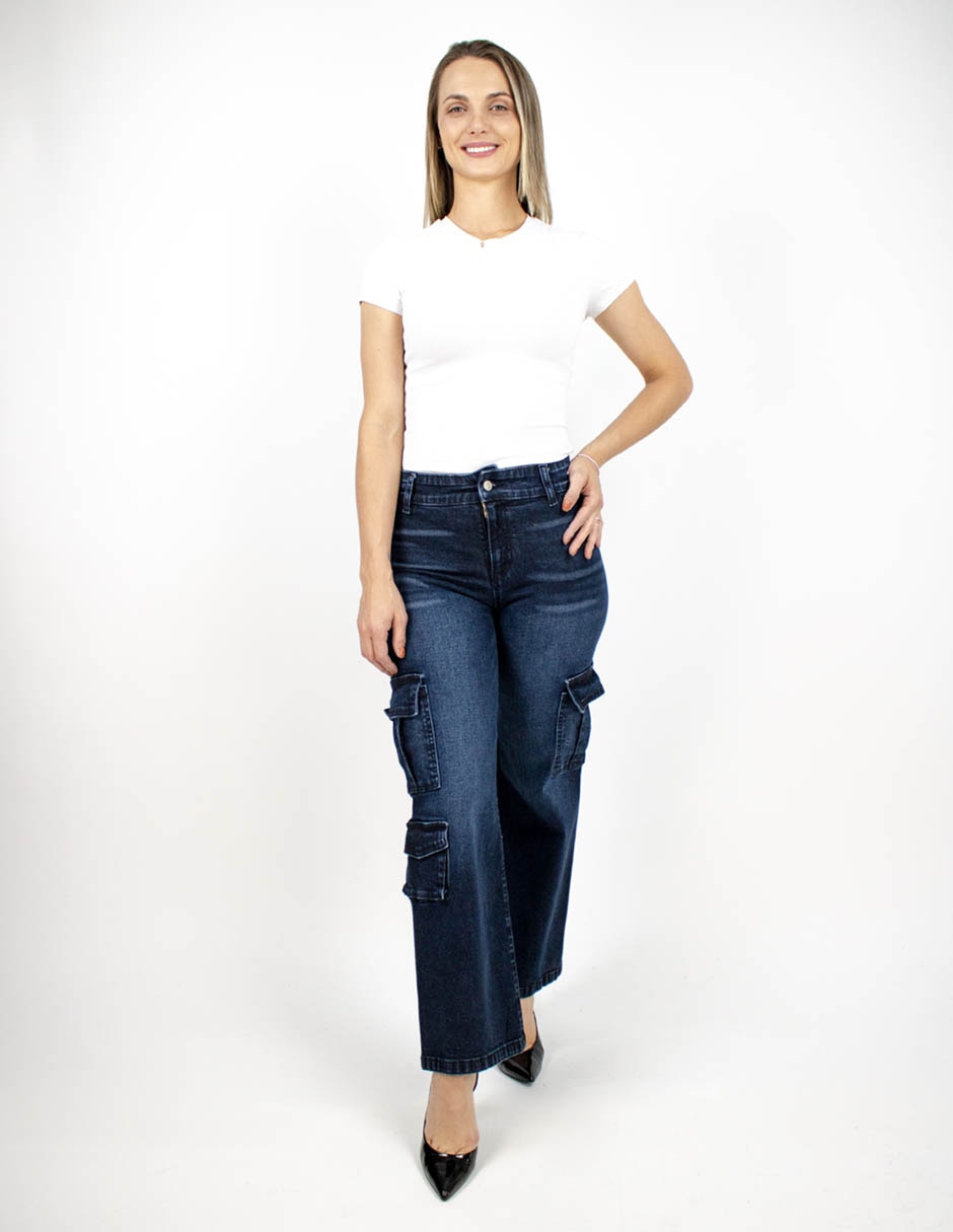 Jeans cargo wide leg para mujer 3