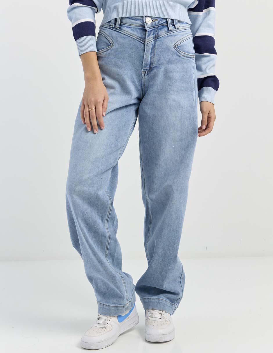 Jeans straight corte cintura para mujer