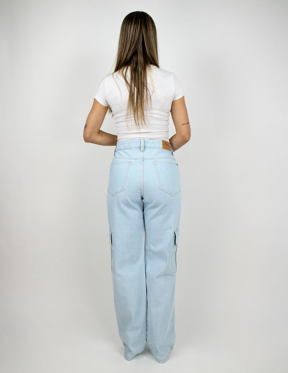 Jeans cargo wide leg para mujer 2