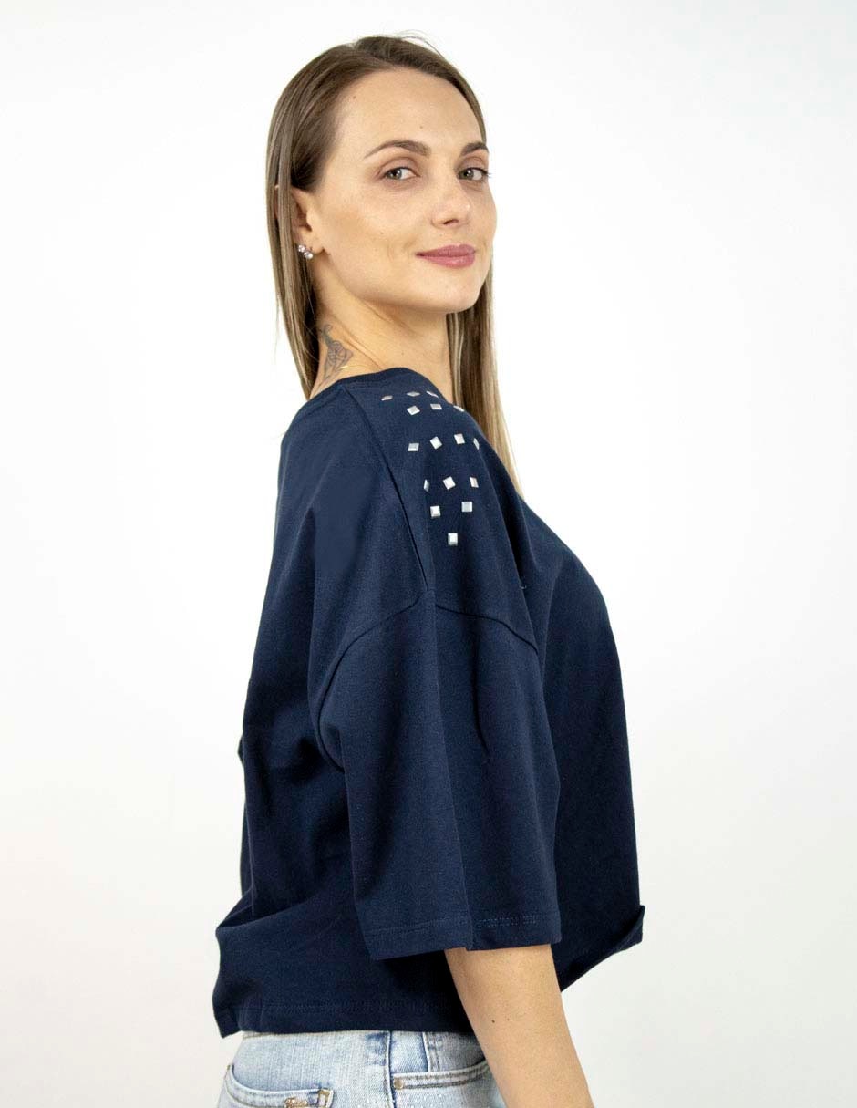 Playera manga al codo cuello redondo para mujer 4