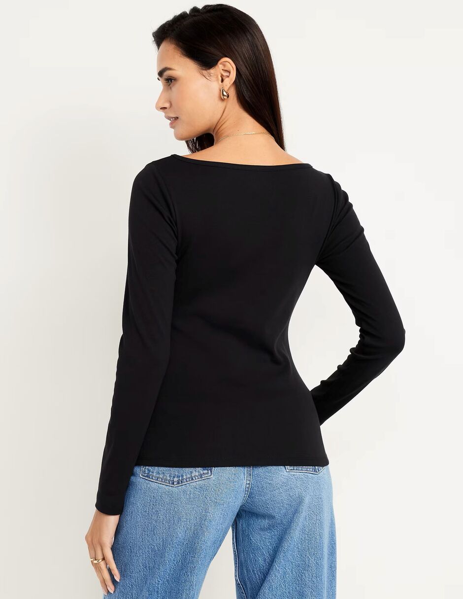 Playera manga larga cuello ojal para mujer 2