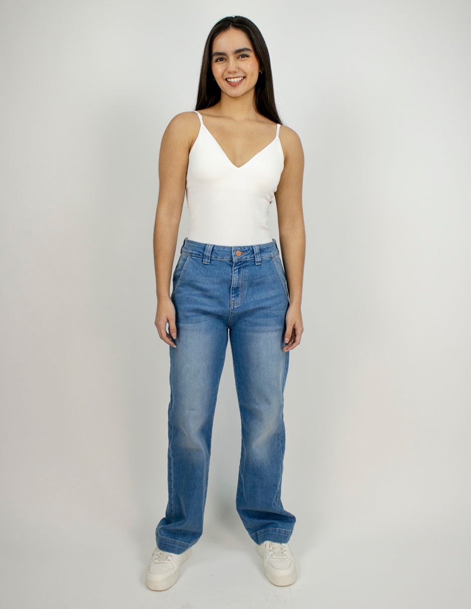 Jeans straight corte cintura para mujer 3