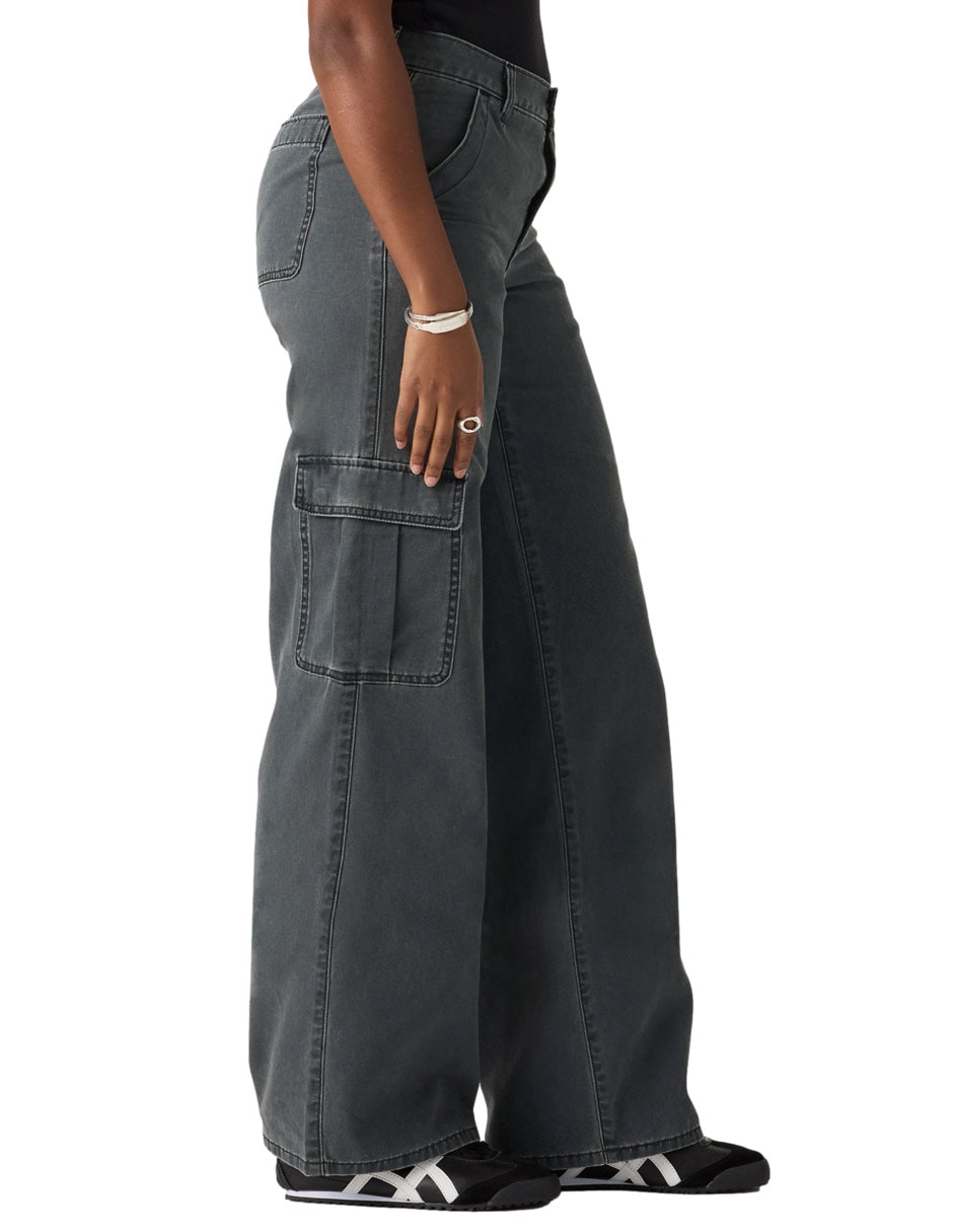 Jeans cargo relajado cintura para mujer 4