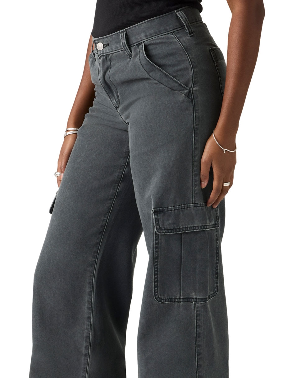Jeans cargo relajado cintura para mujer 5