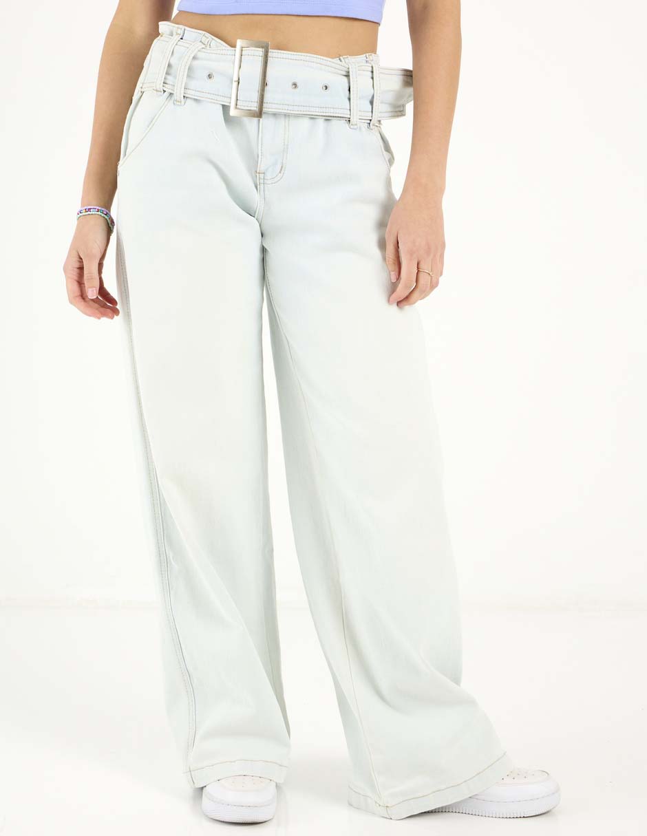 Jeans relaxed wide leg cintura media para mujer