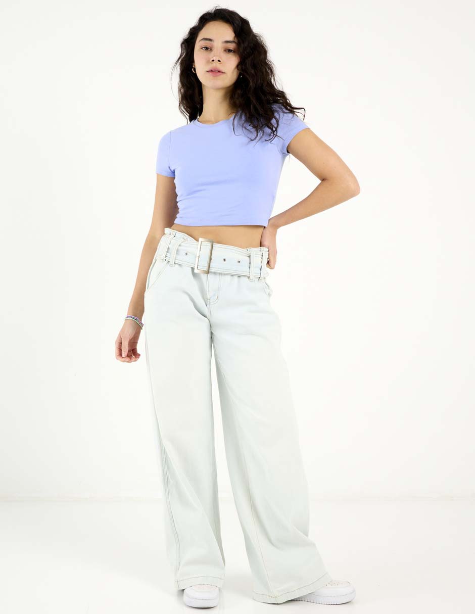 Jeans relaxed wide leg cintura media para mujer 2