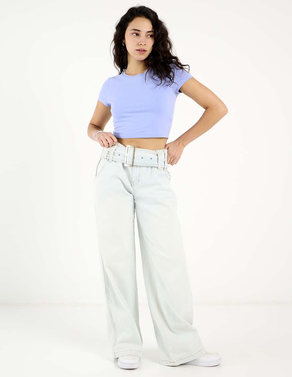 Jeans relaxed wide leg cintura media para mujer 3