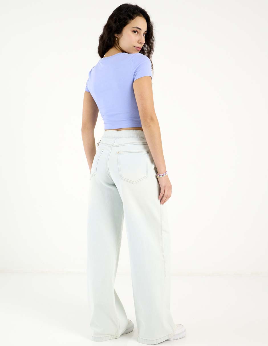 Jeans relaxed wide leg cintura media para mujer 6