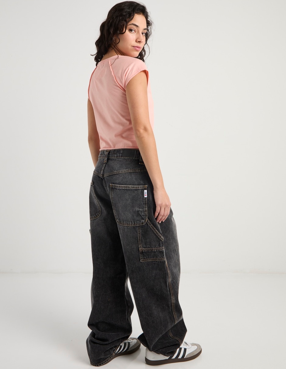 Jeans relaxed amplio cintura baja para mujer 6