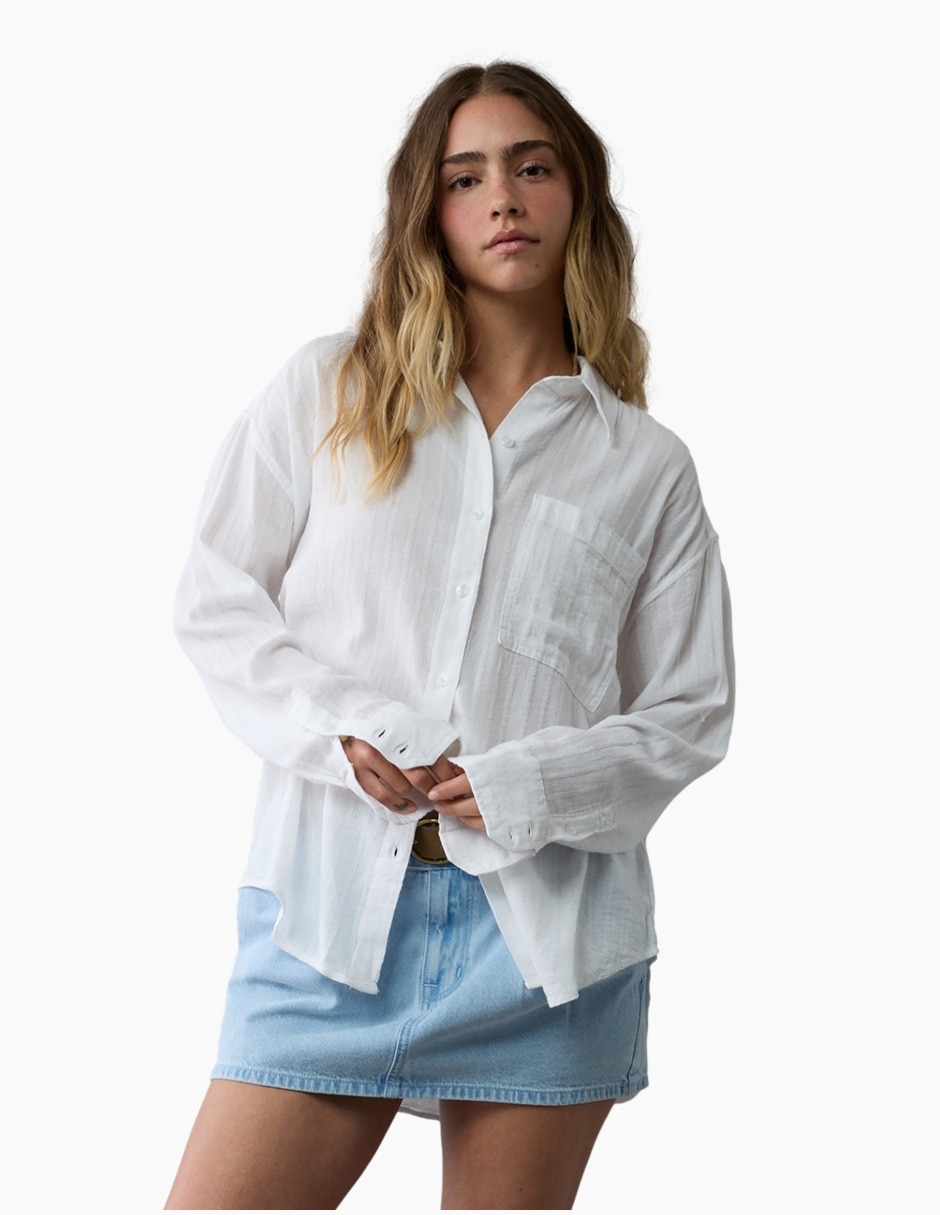 Blusa camisera manga larga para mujer