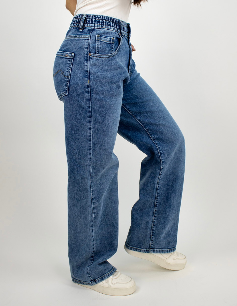 Jeans wide leg a la cintura para mujer 4