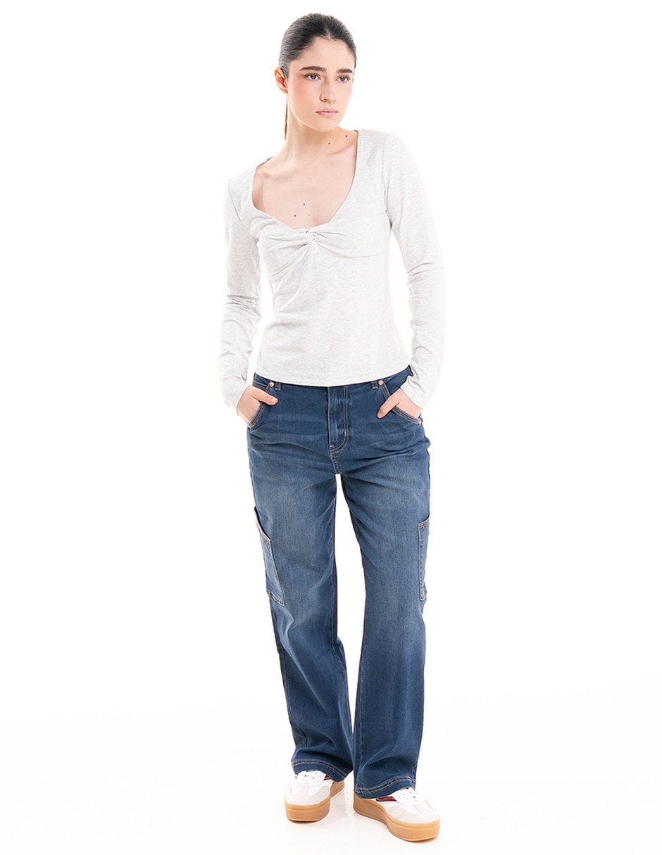 Playera manga larga con escote para mujer 2