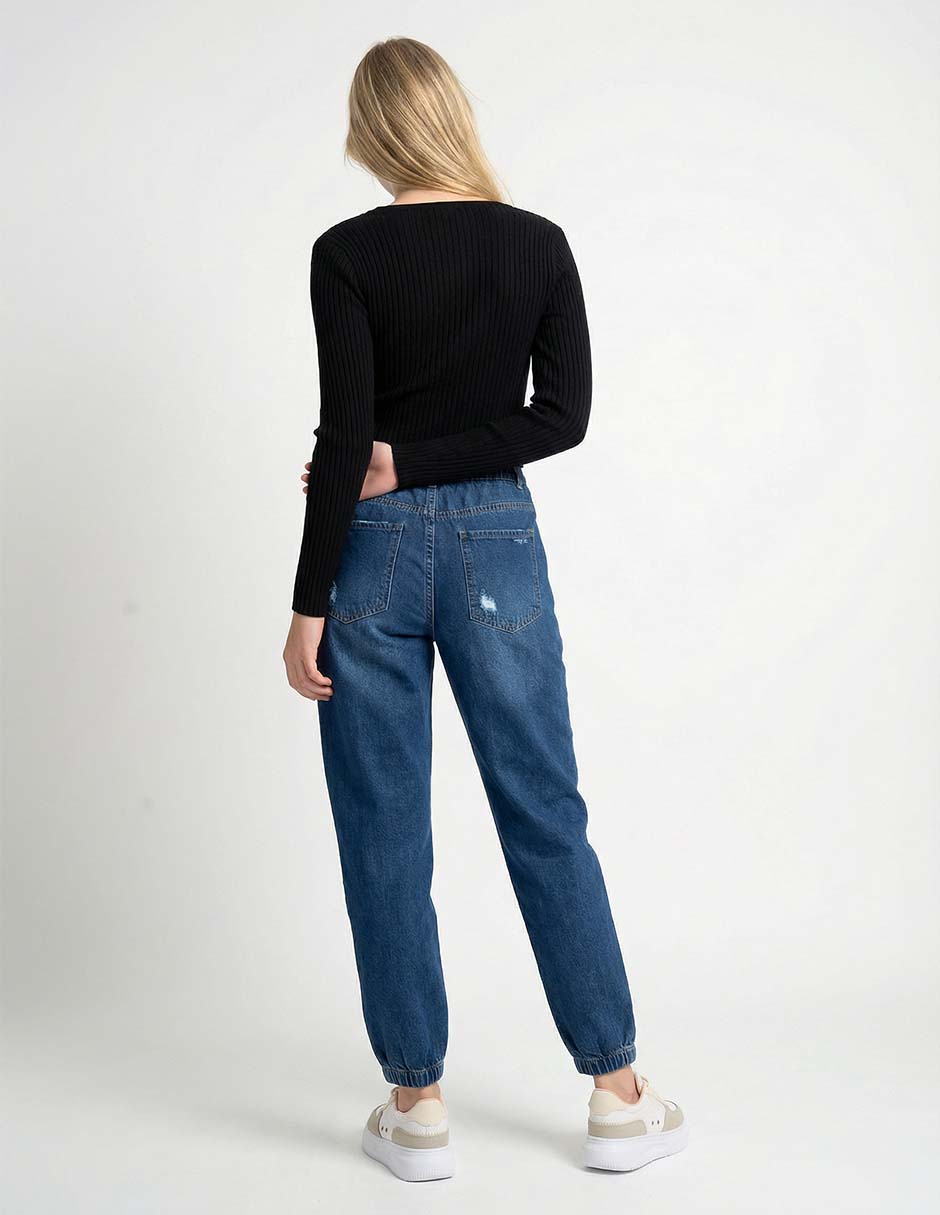 Jeans jogger straight cintura alta para mujer 2