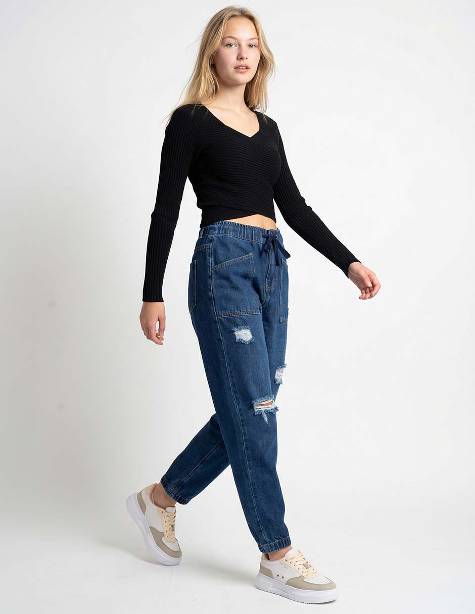 Jeans jogger straight cintura alta para mujer 3