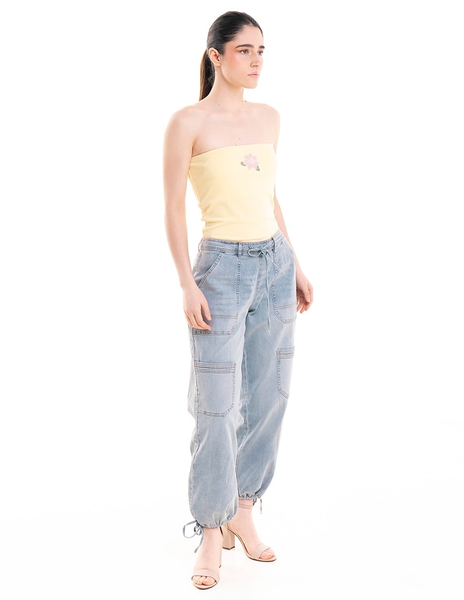 Jeans jogger baggy a la cintura para mujer 3