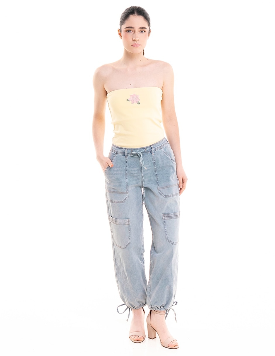 Jeans jogger baggy a la cintura para mujer 4